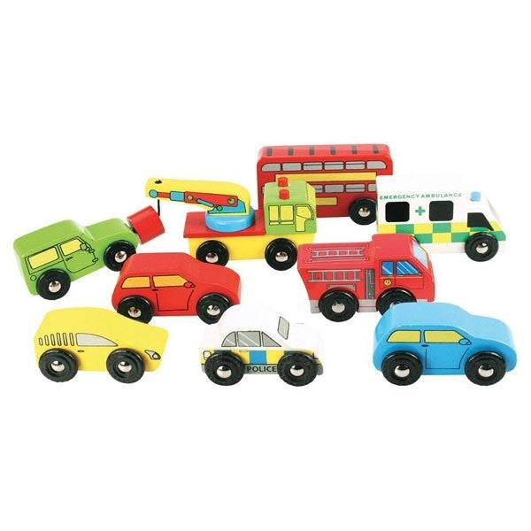 Bigjigs Rail Wooden Vehicles Set (9 Pieces) Toy Vehicle Pack for Imaginative Play