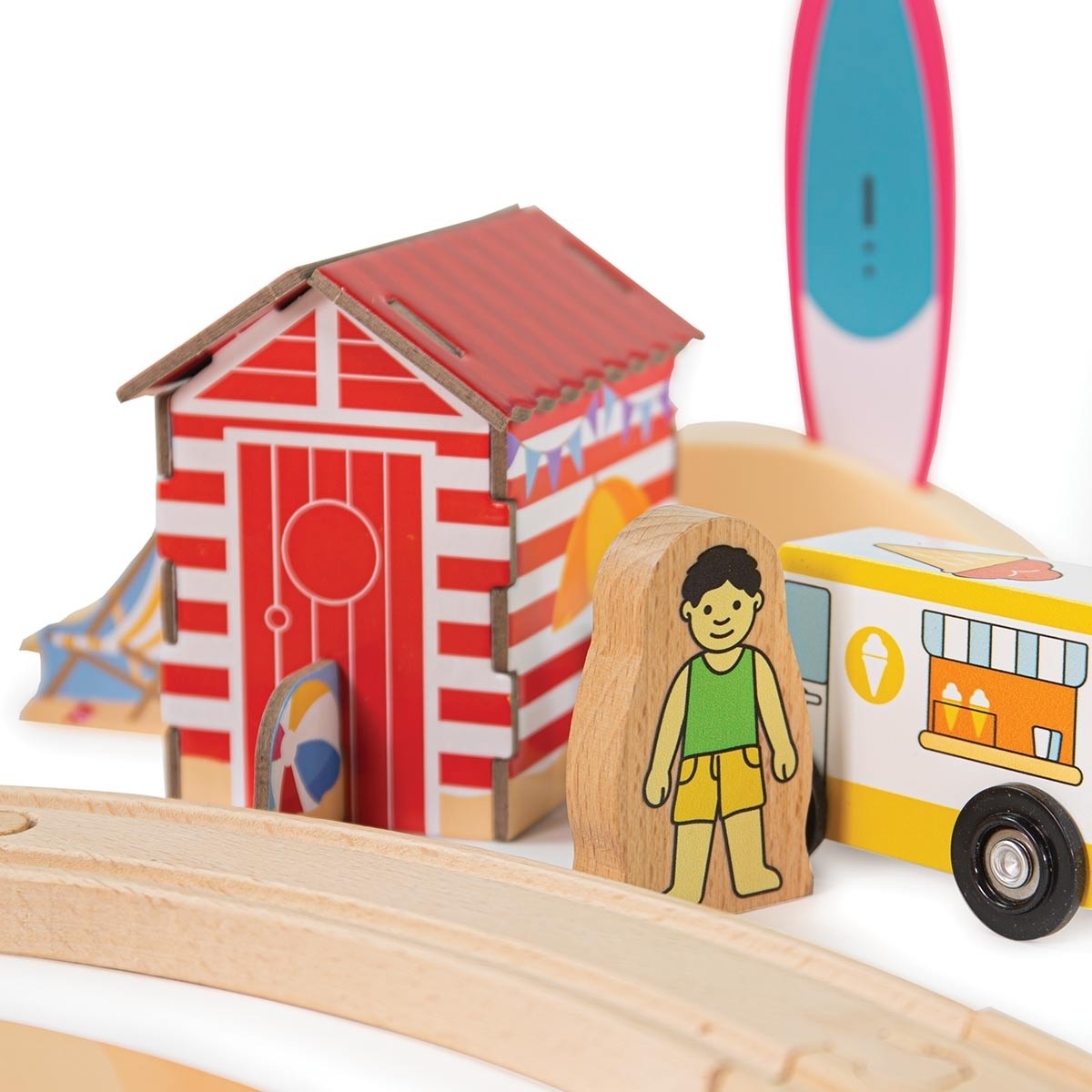 Bigjigs Rail Coastal Clean Up Train Set Wooden Eco Themed Train Set for Kids