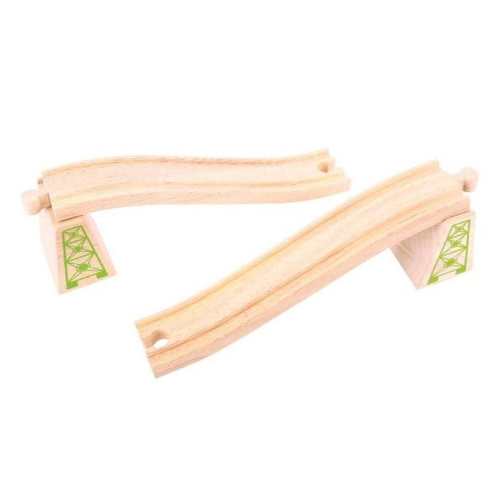 Bigjigs Rail Wooden Railway Ascender/Descender Set with High Level Support Blocks