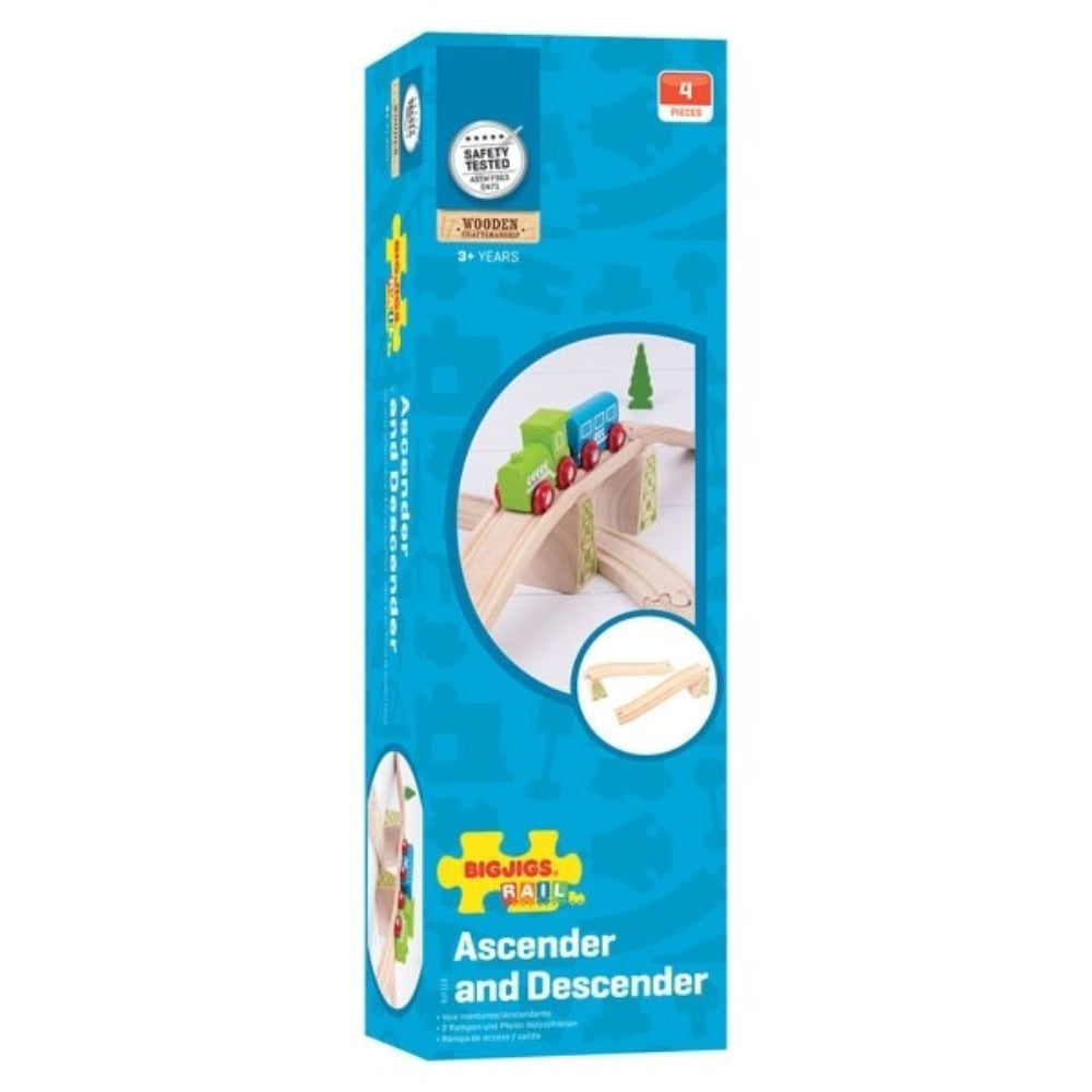 Bigjigs Rail Wooden Railway Ascender/Descender Set with High Level Support Blocks