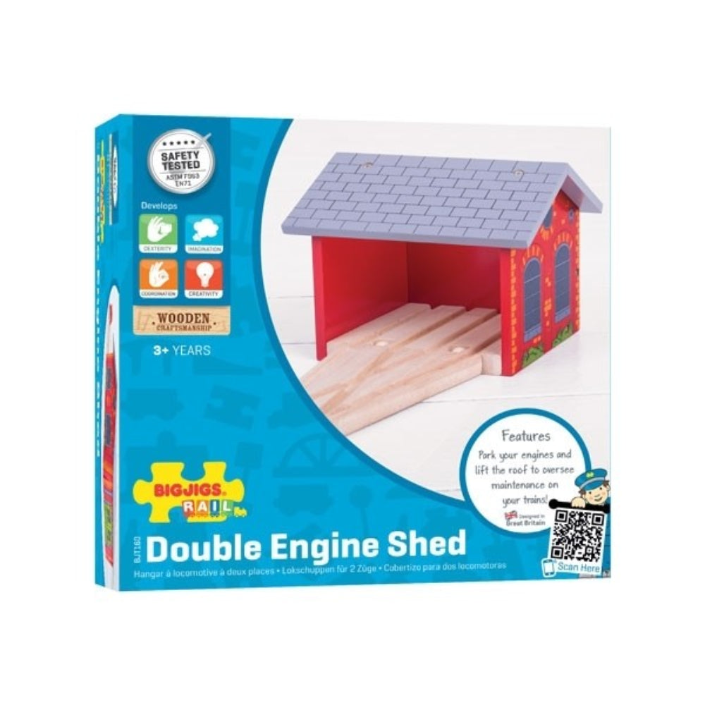 Bigjigs Rail Double Engine Shed Wooden Train Garage for Railway Sets