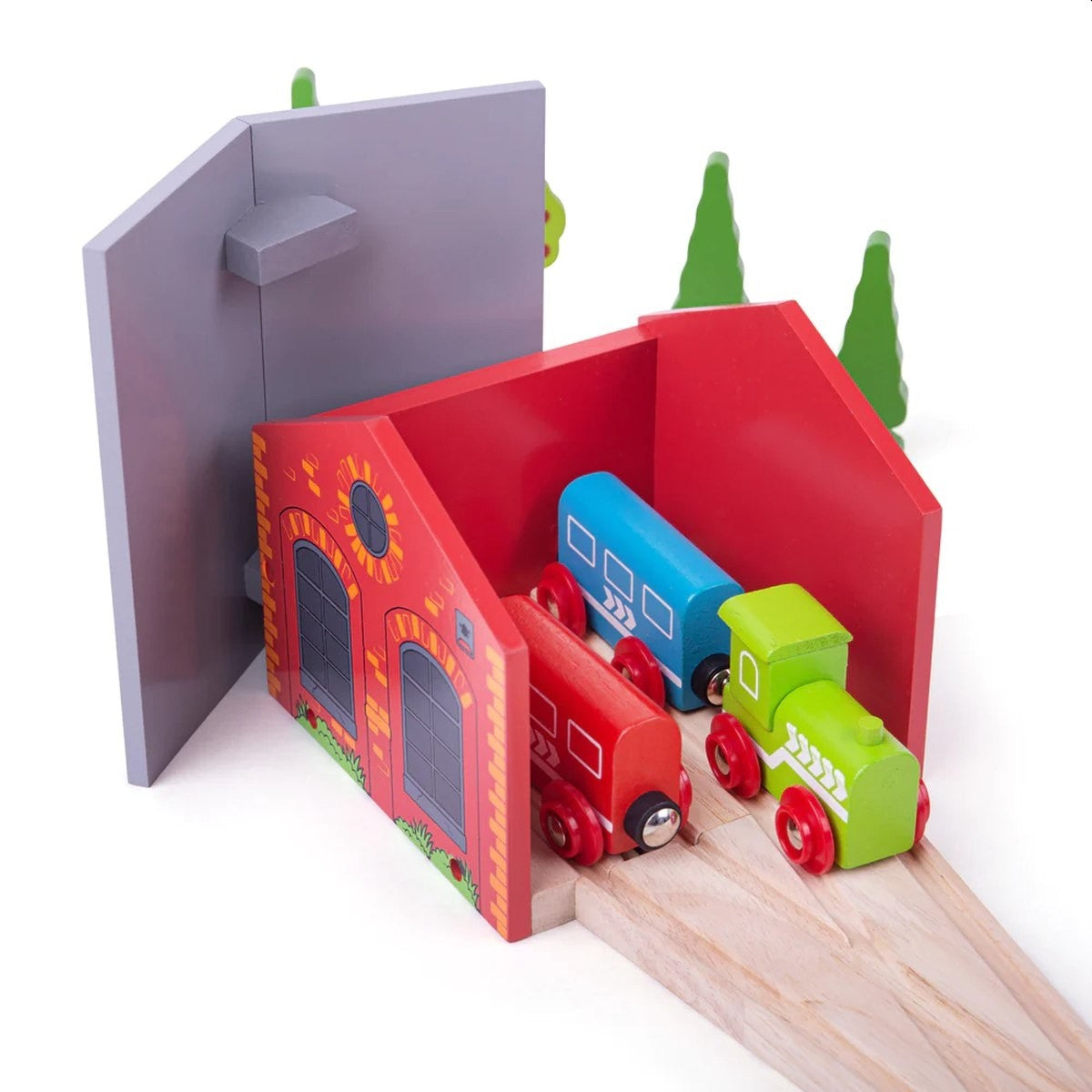 Bigjigs Rail Double Engine Shed Wooden Train Garage for Railway Sets
