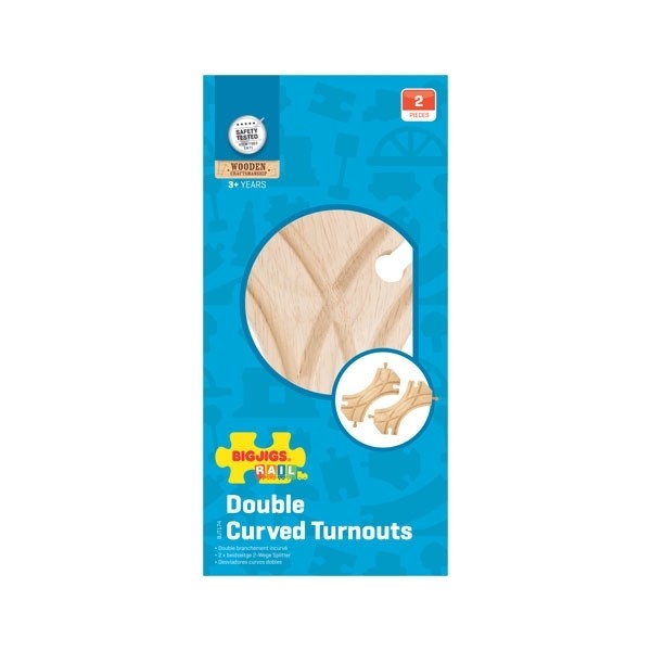 Bigjigs Rail Double Curved Turnouts Wooden Train Track Accessory for Switching Routes