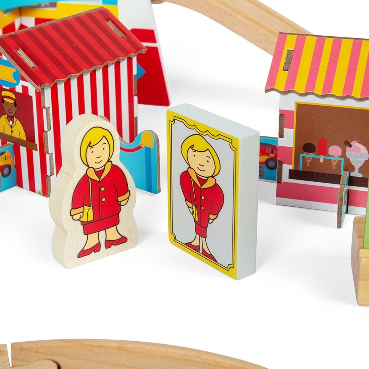 Bigjigs Rail Fun Fair Train Set Wooden Railway with Fairground Accessories