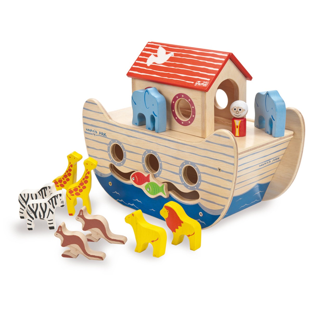 Indigo Jamm Wooden Noah's Ark with 5 Pairs of Animals and Mr & Mrs Noah for Imaginative Play