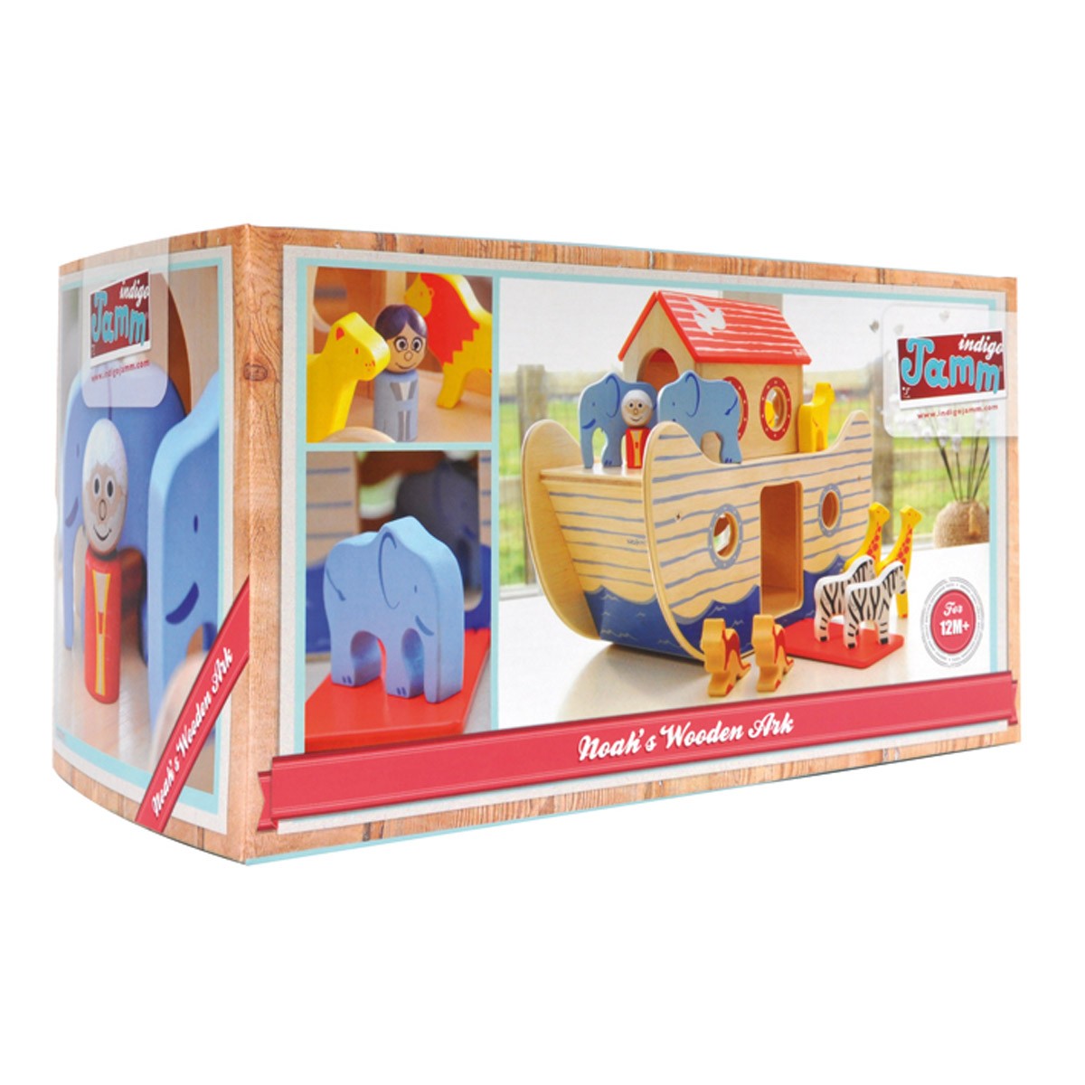 Indigo Jamm Wooden Noah's Ark with 5 Pairs of Animals and Mr & Mrs Noah for Imaginative Play