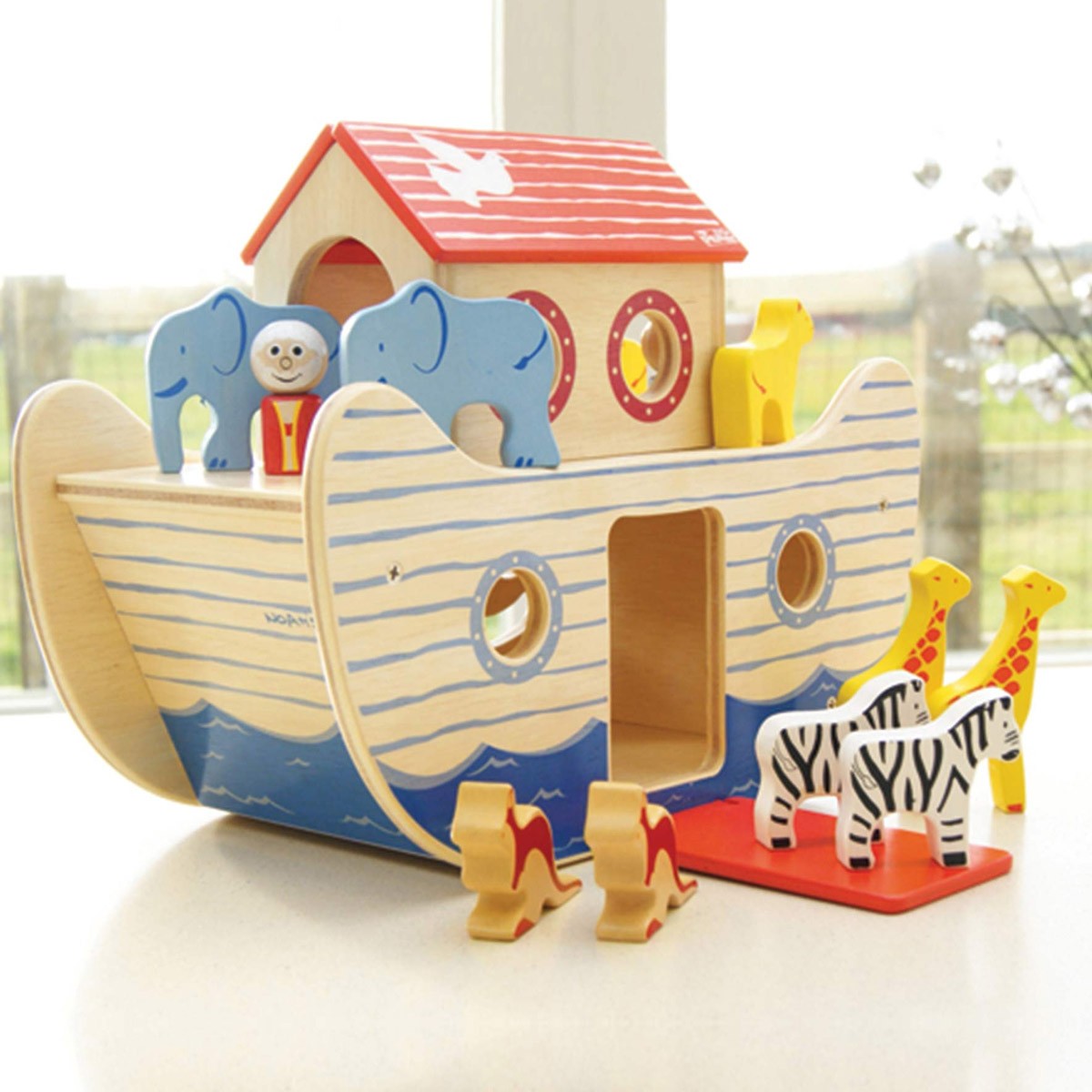 Indigo Jamm Wooden Noah's Ark with 5 Pairs of Animals and Mr & Mrs Noah for Imaginative Play