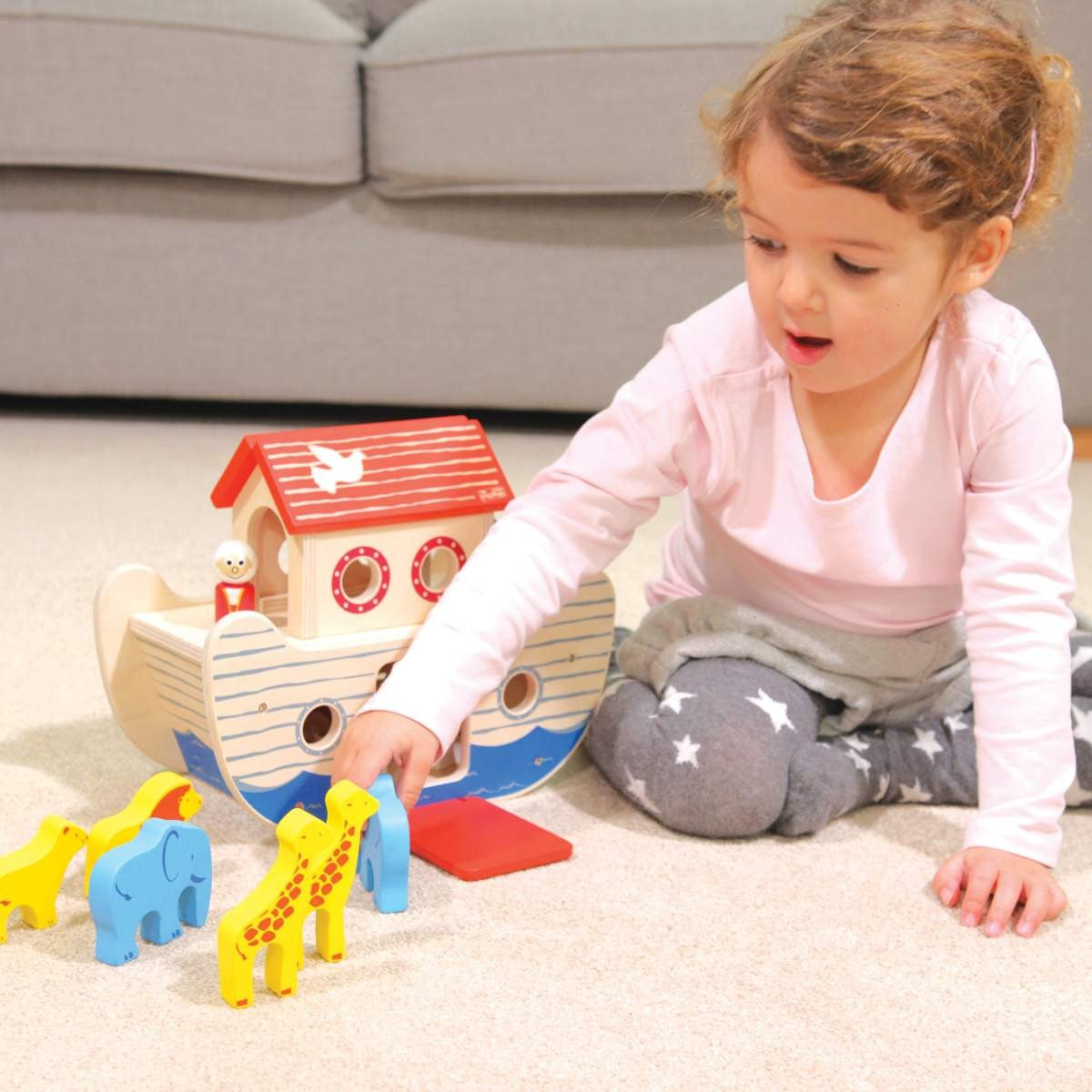 Indigo Jamm Wooden Noah's Ark with 5 Pairs of Animals and Mr & Mrs Noah for Imaginative Play