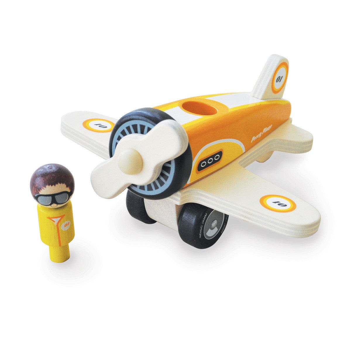 Indigo Jamm Percy Plane Wooden Toy with Removable Peg Pilot for Kids