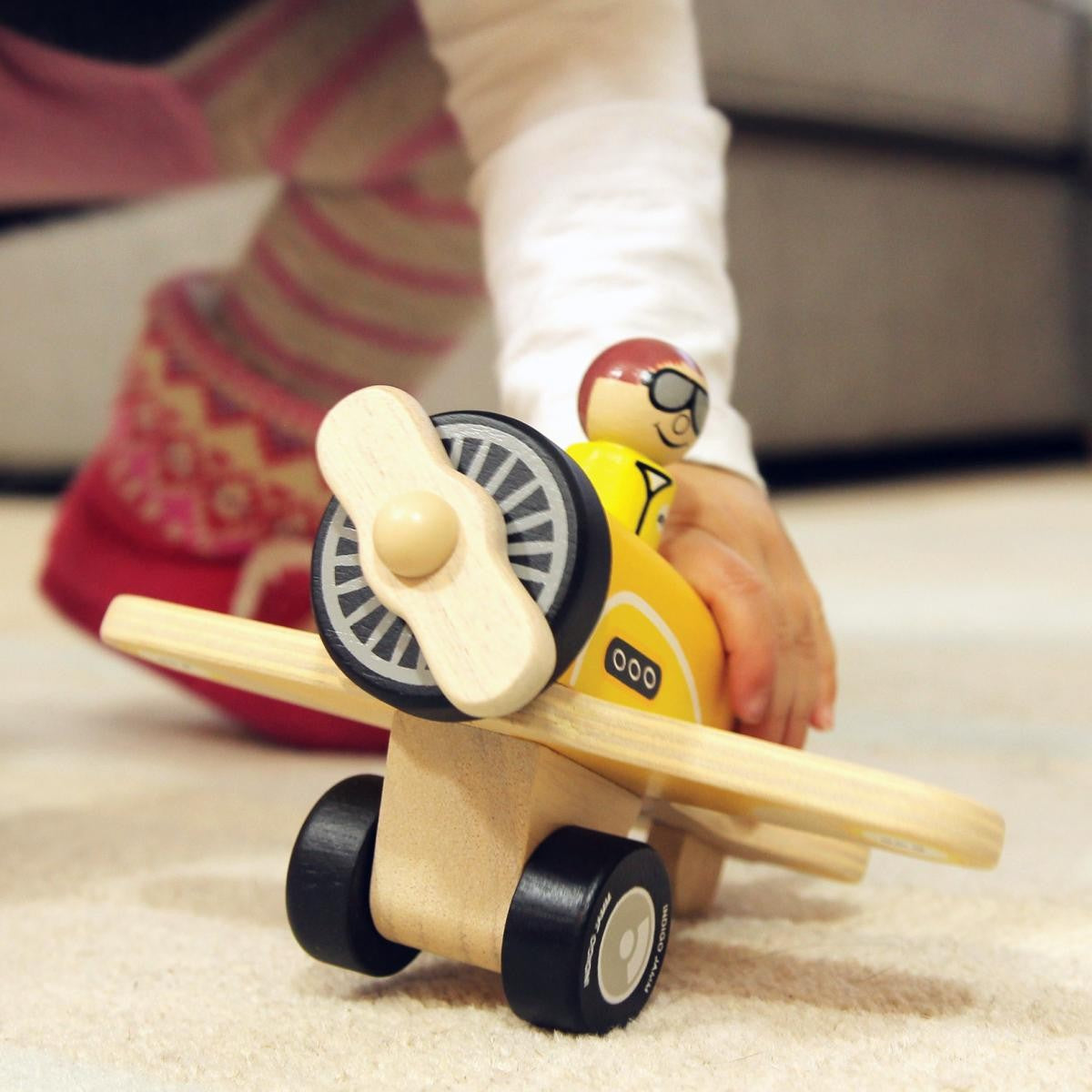 Indigo Jamm Percy Plane Wooden Toy with Removable Peg Pilot for Kids