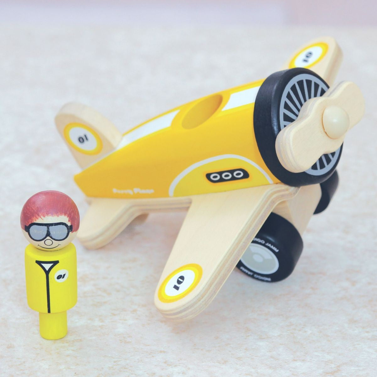 Indigo Jamm Percy Plane Wooden Toy with Removable Peg Pilot for Kids