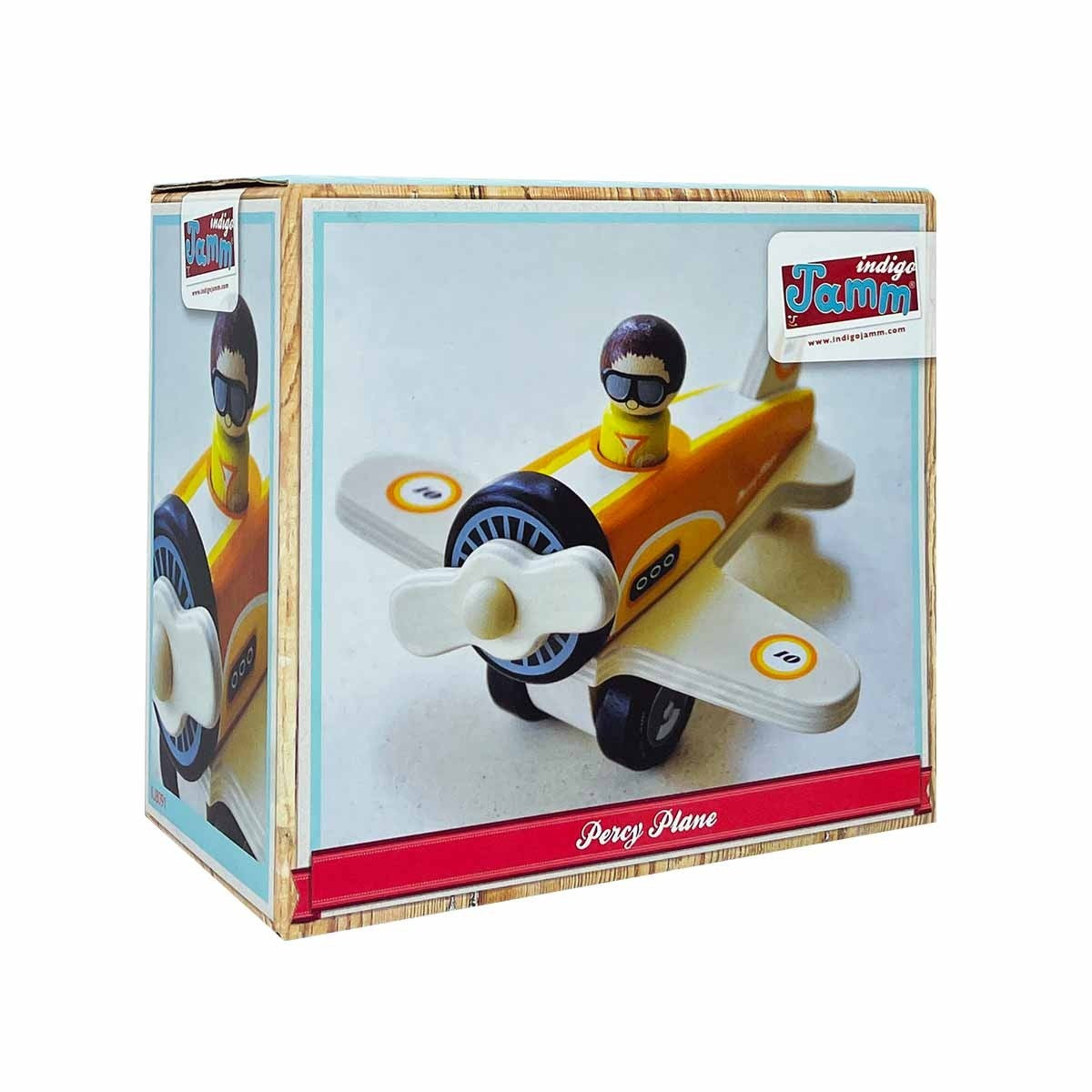 Indigo Jamm Percy Plane Wooden Toy with Removable Peg Pilot for Kids