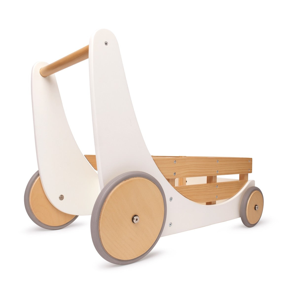 Kinderfeets Cargo Walker White Wooden Push Toy with Storage for Toddlers
