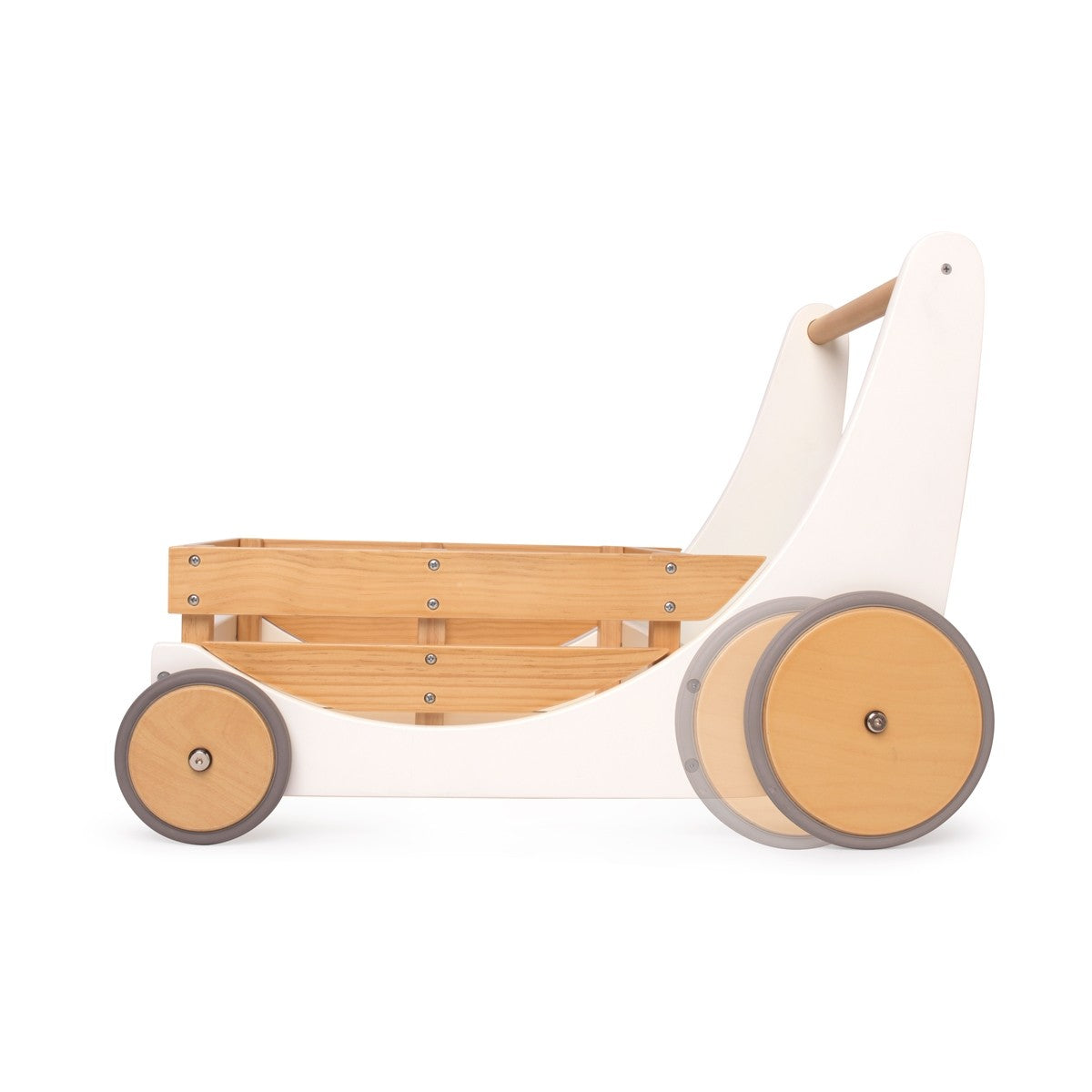 Kinderfeets Cargo Walker White Wooden Push Toy with Storage for Toddlers