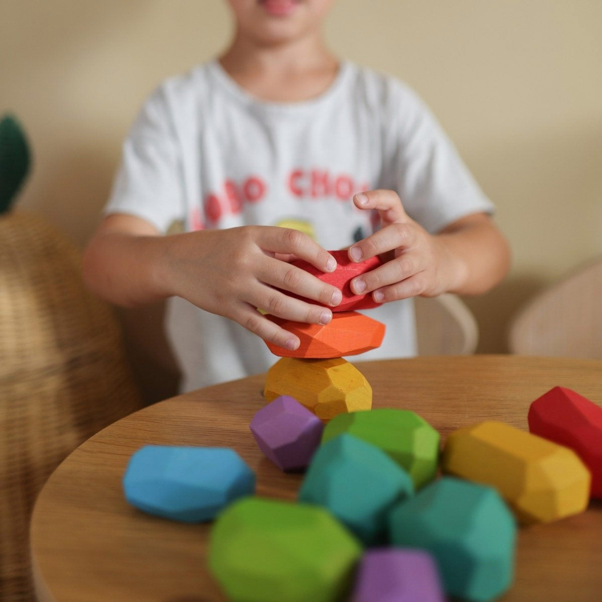 Kinderfeets Stacking Stones Rainbow Wooden Toy for Balance and Motor Skills