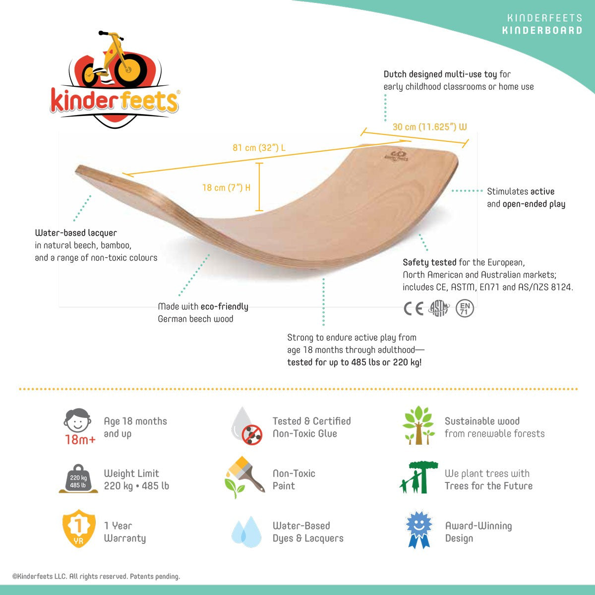 Kinderfeets Kinderboard Natural Wooden Balance Board for Kids