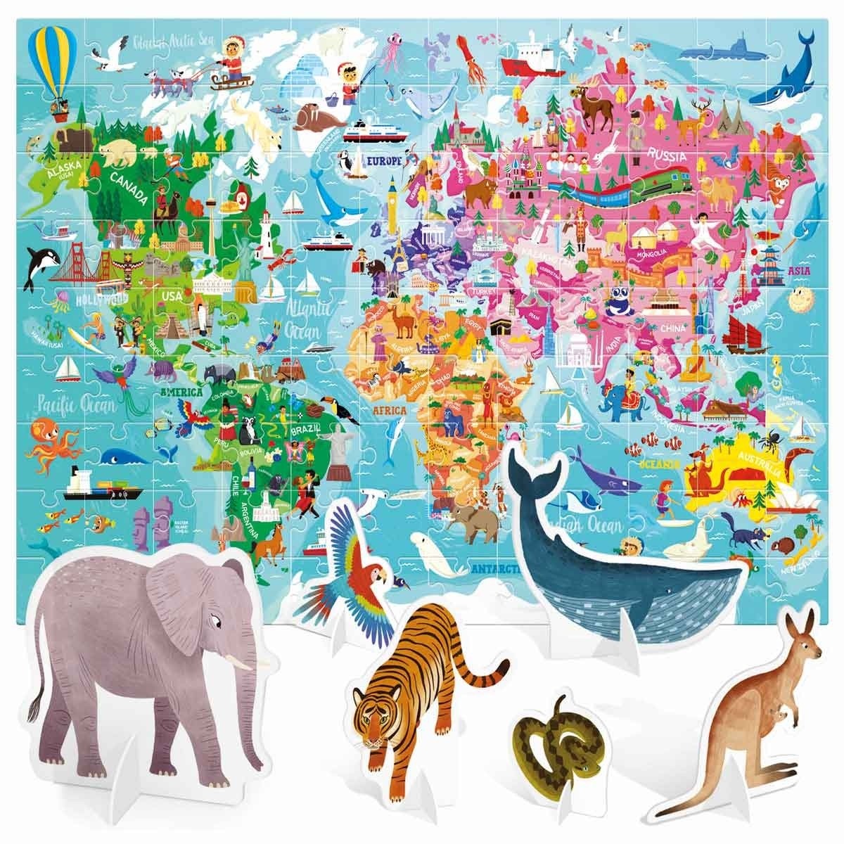 Headu World Tour Puzzle Learn Cultures, Continents & 3D Animals