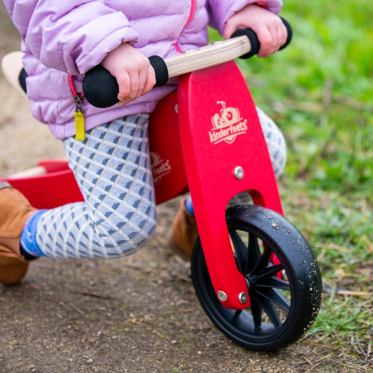 Kinderfeets Tiny Tot 2 in 1 Wooden Balance Bike and Trike for Toddlers Cherry Red